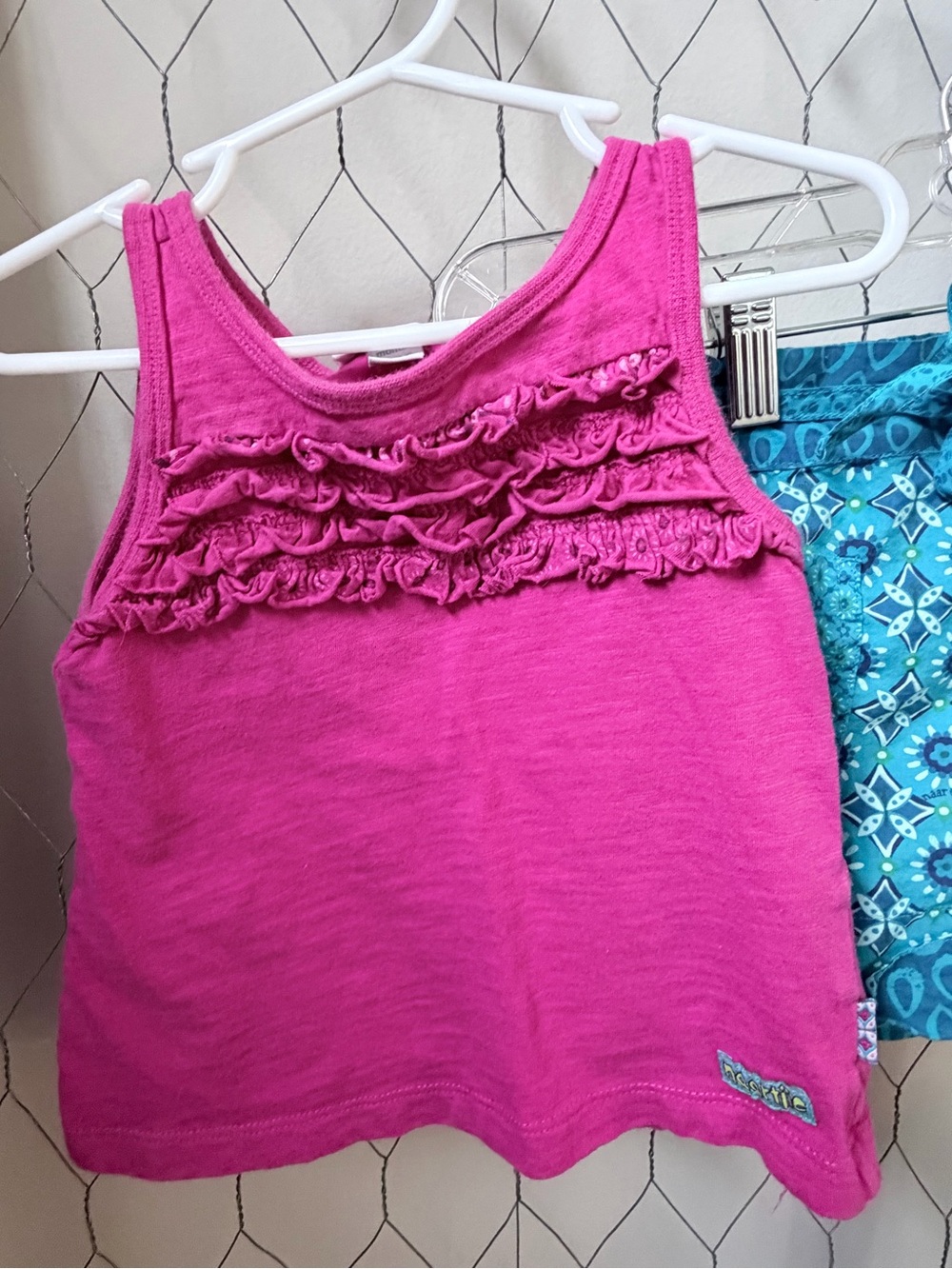 Naartjie Girls Pink Ruffle Tank & Turquoise Patterned Shorts Set Size 12-18M - Picture 4 of 5